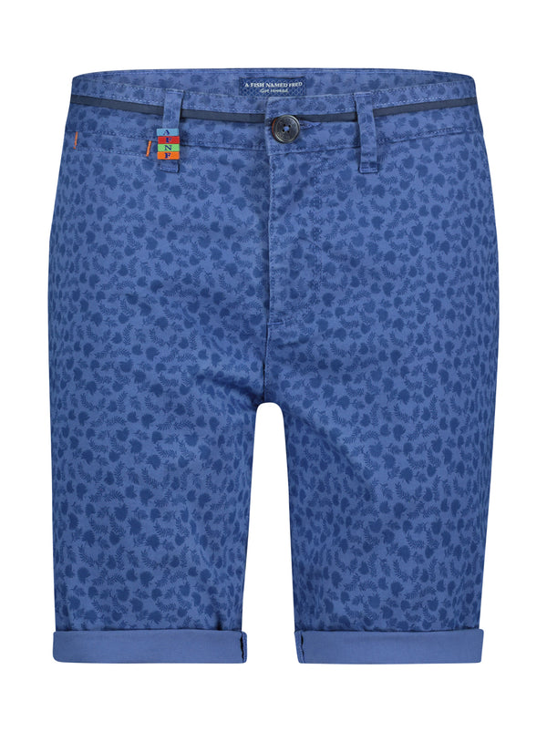 Leaf Print Cotton Shorts - Blue